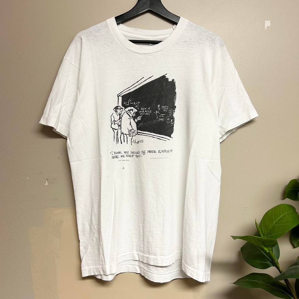 Vintage 90s Sidney Harris Mathematical Graphic Funny Shirt Mens Large White FOTL